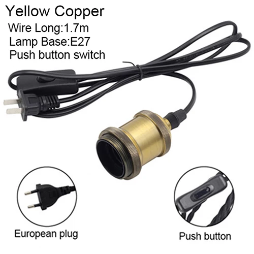 Yellow Copper Button Подвеска в виде вилки лампа винтажная база E27 1,7 м с переключателем гнездо держатель лампы подвесная осветительная арматура EU/US/AU/UK вилка затемнения - Цвет корпуса: Yellow Copper Button