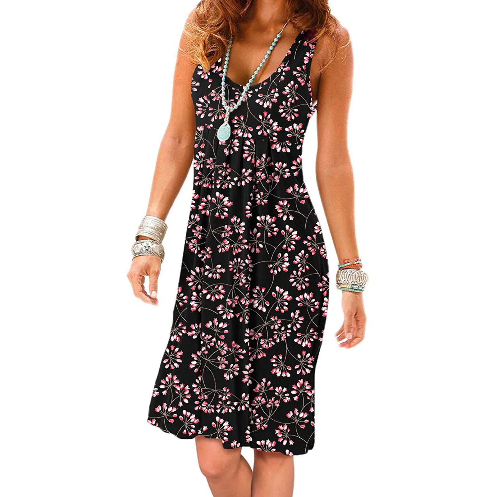 

New Women's Summer New Style Dress O-neck Print Fashion Sleeveless Beach Dress Short Dress High Quality Comfy Elegant Dresses