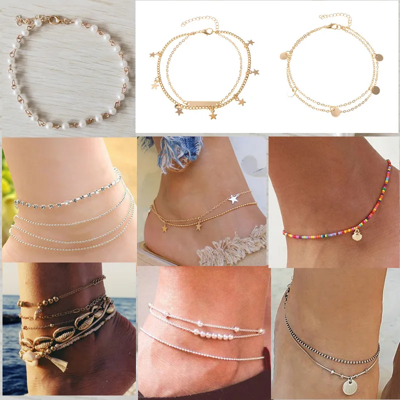 

12pcs/lot Hot style in Europe and us selling shell circle foot chain Anklet fashion and personality Contracted jewelry wholesale