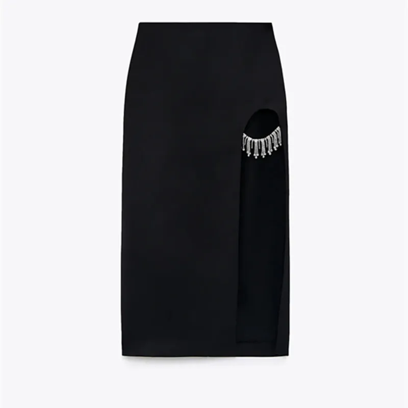 Женские Сексуальные вечерние Ки с разрезом асимметричная юбка Стразы бахромой