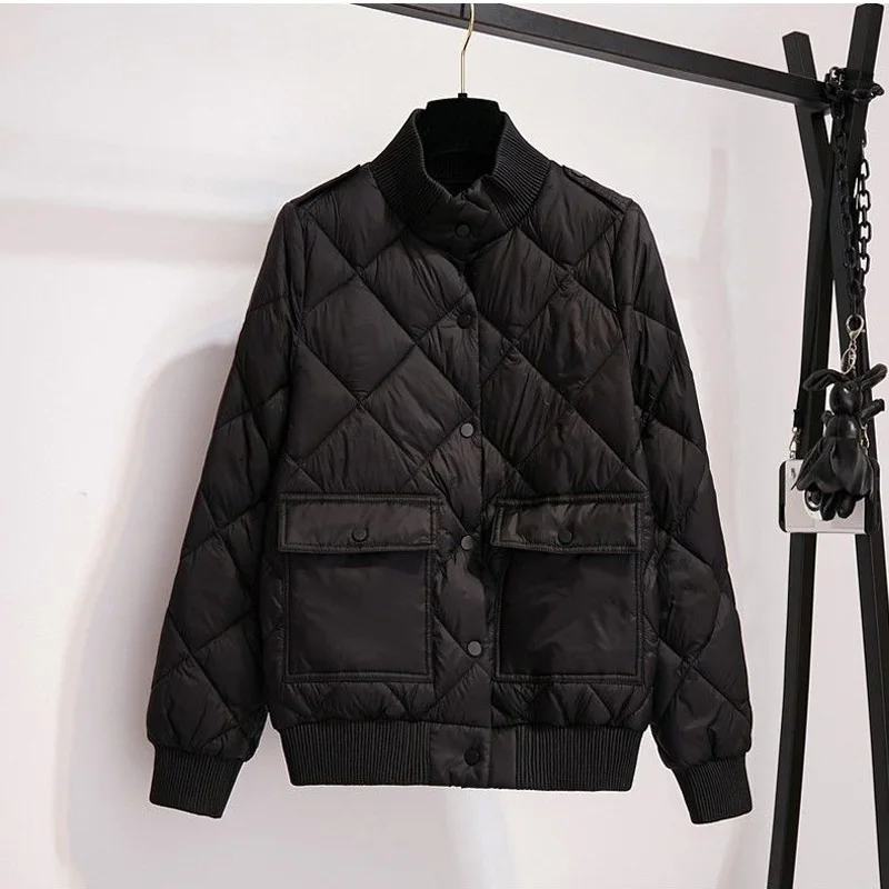 

Women Thin Filling Cotton Short Baseball uniform Jacket Spring And Autumn Casual Style Woman Parkas Female Clothing