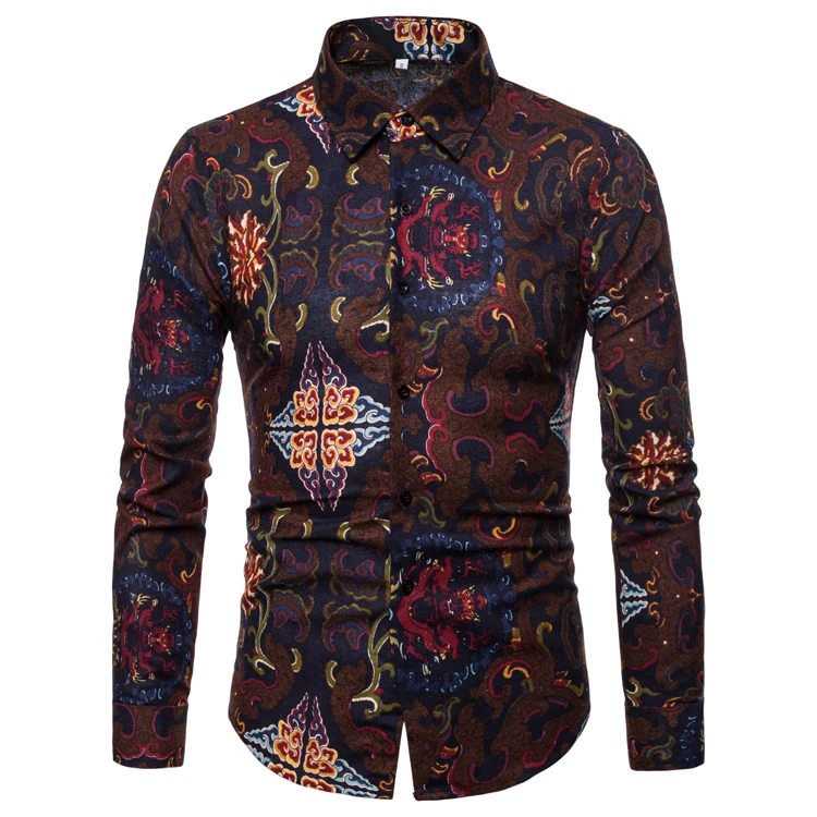 Camisa Masculina, европейская Осенняя мужская рубашка для отдыха с цветочным принтом, кардиган, топ, рубашки на пуговицах, топы, блузки, африканская одежда