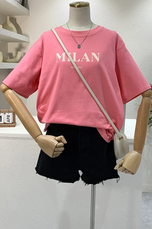 

2021 Summer New Korean Style Student Letter Print Short-Sleeve T-shirt Women's Loose Slimming Simply Casual Tops Female Tshirts