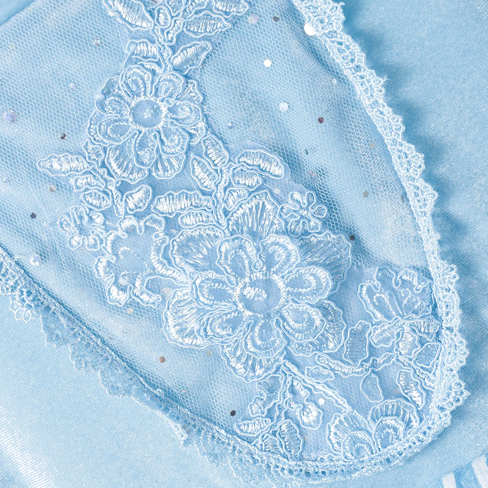 

Cinderella Girl Dress Princess Ball Gown Kids Tulle Lace Shoulderless Performance Gorgeous Blue Costumes Halloween Party Dress