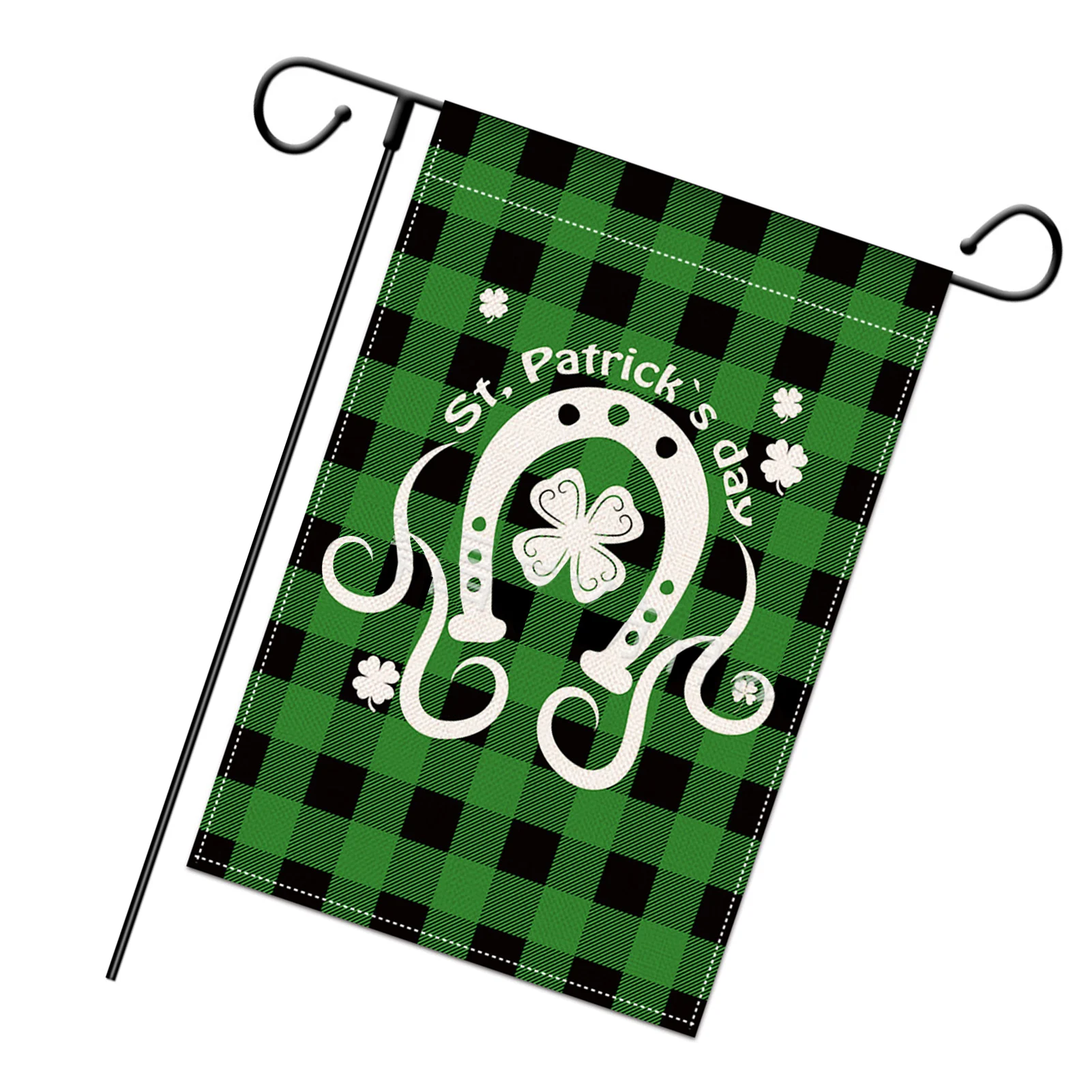 

St Patricks Day Decor 47X32CM Linen Garden Flag Shamrock Banners Buffalo Plaid Outdoor Yard Decoration DH