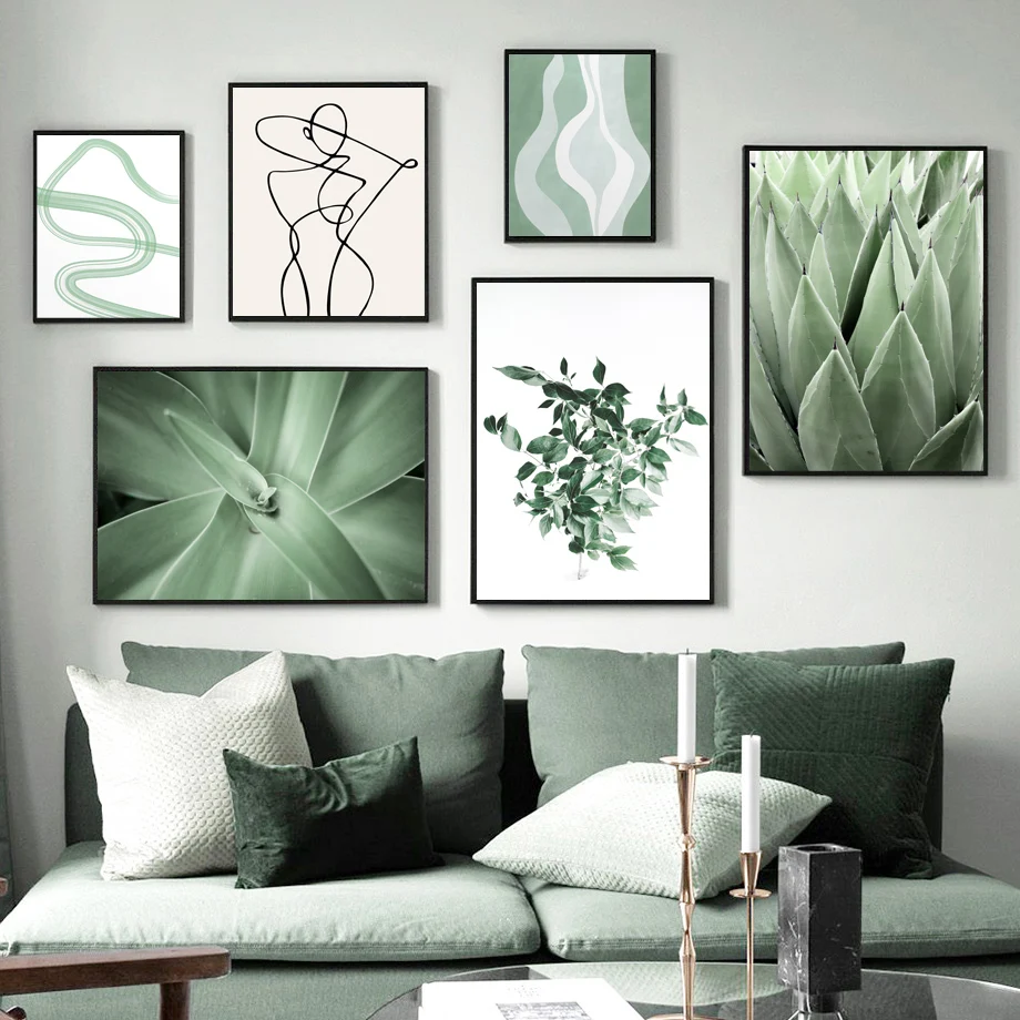 

Wall Art Canvas Painting Cactus Agave Plant Leaves Abstract Lines Nordic Posters And Prints Wall Pictures For Living Room Decor