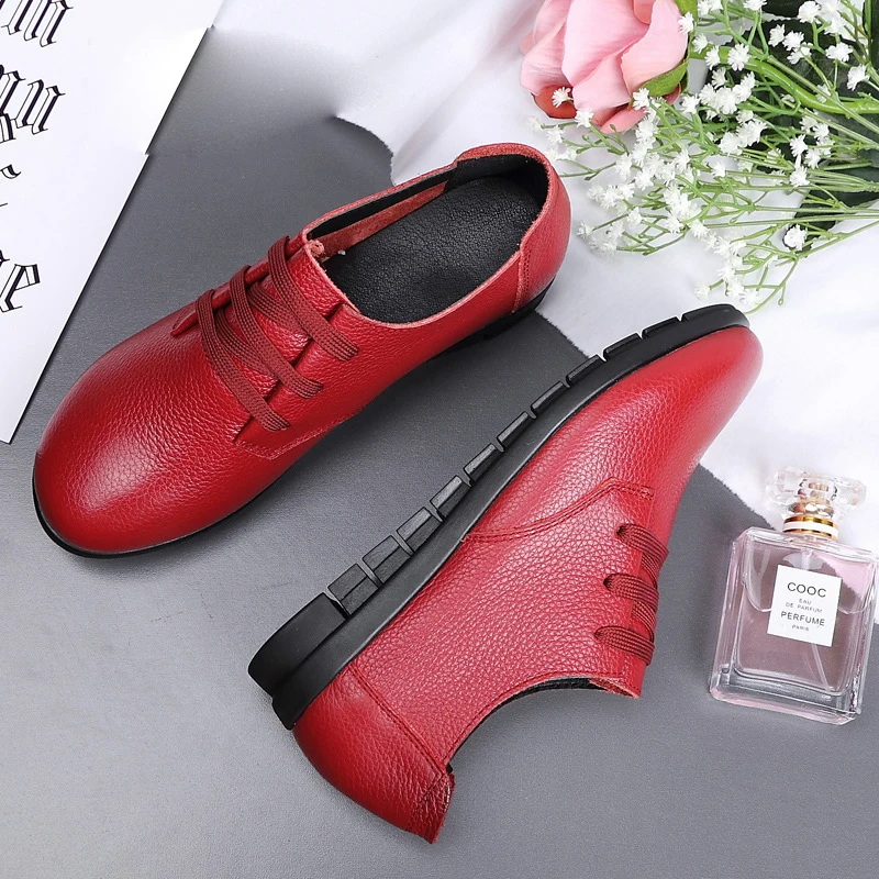 Женские лоферы из натуральной кожи на плоской подошве Нескользящие Мокасины