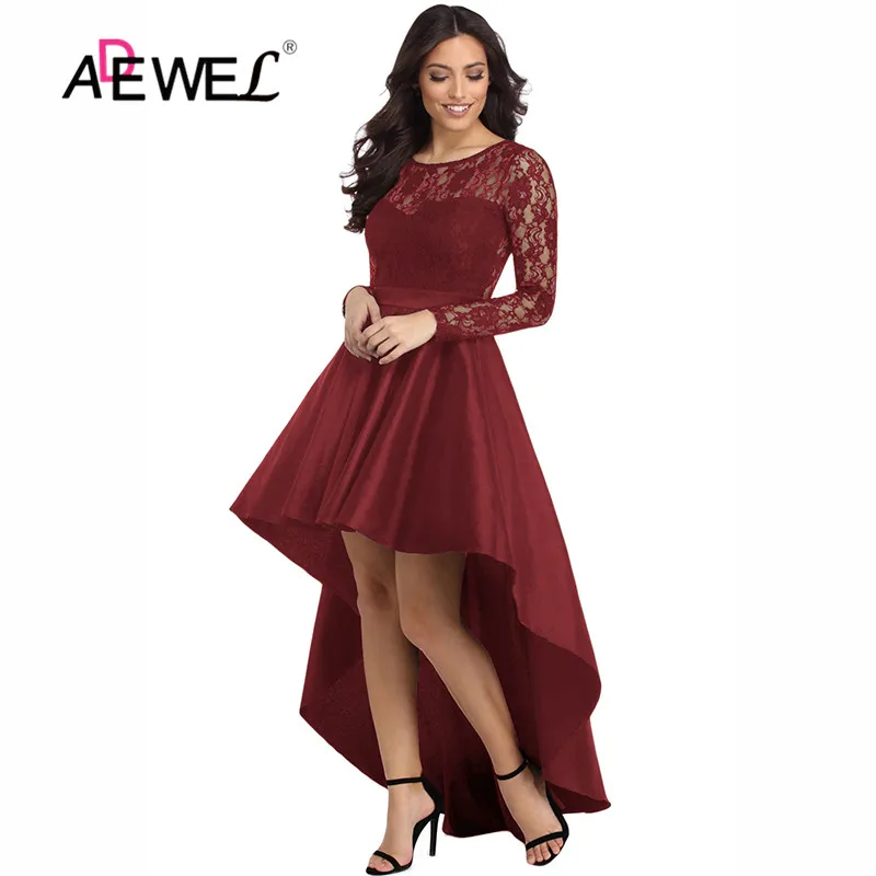ADEWEL/кружевные платья с длинным рукавом и круглым вырезом элегантные вечерние