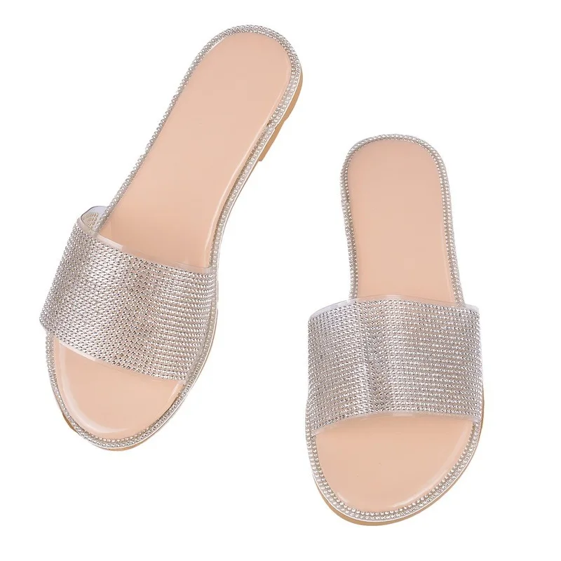 

Glitter Slippers Women Summer Sandals 2021 Fashion Bling Female Candy Color Flip Flops Beach Diamond Flat Shoes Outdoor Sandals
