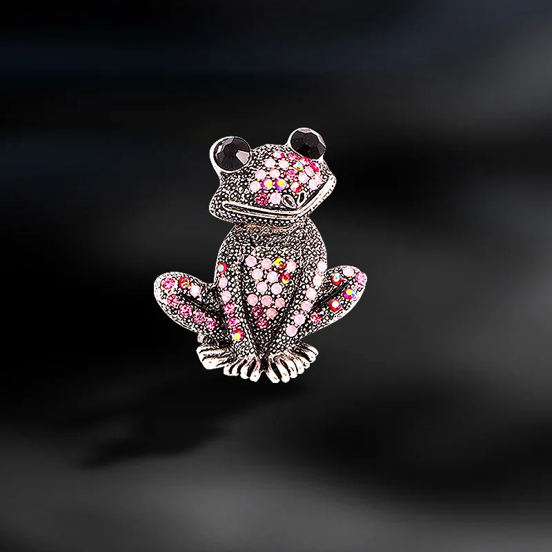 

ENAMELED FROG BROOCH Pink/Green/Gold Rhinestone Frog Brooch Pin Jewelry Gift Silvertone Crystal Froggy Brooch Frog KL38XCDB