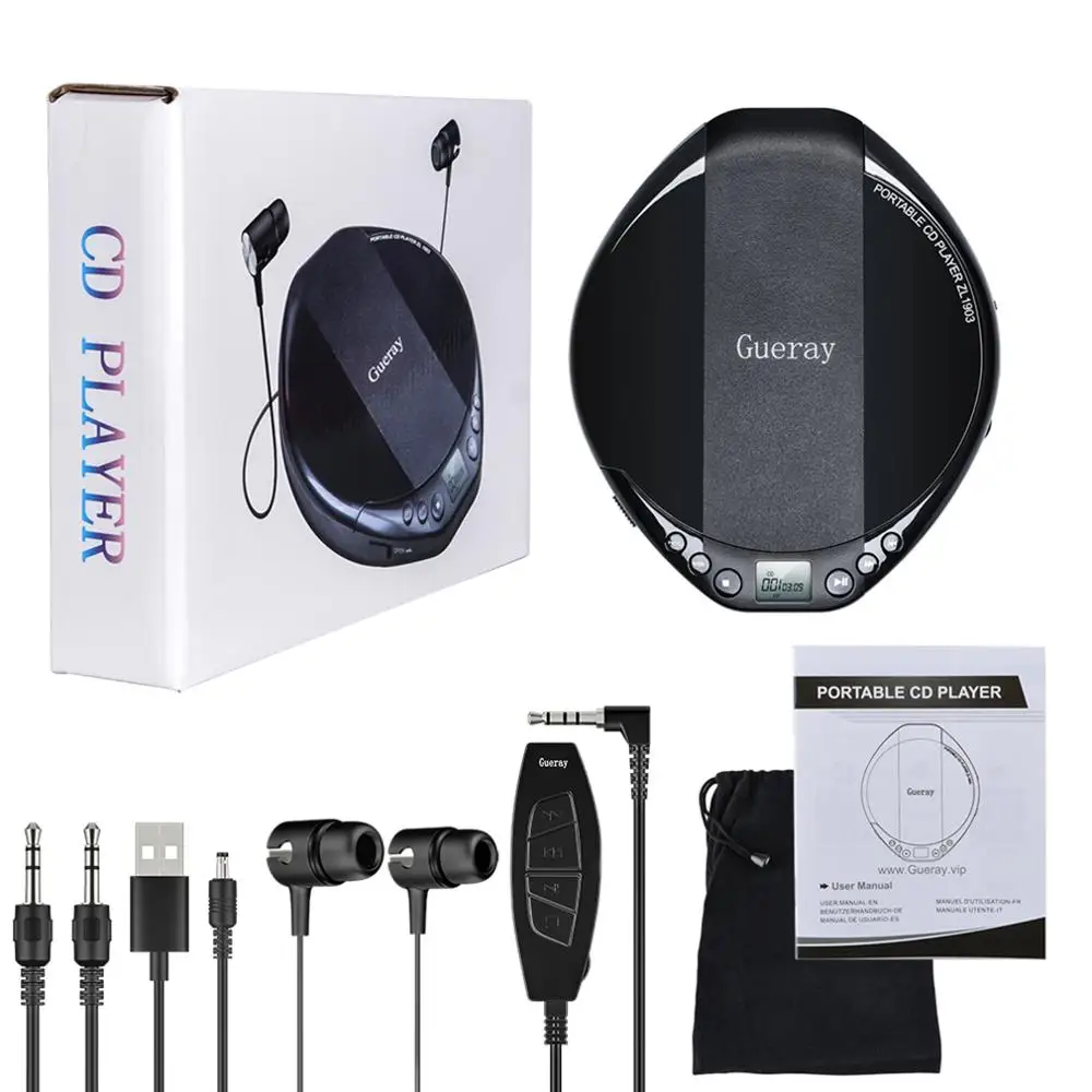 Qosea портативный CD-плеер Hifi с наушниками Walkman плеер противоударный Анти-пропуск персональный ЖК-дисплей роскошный музыкальный проигрыватель дисков