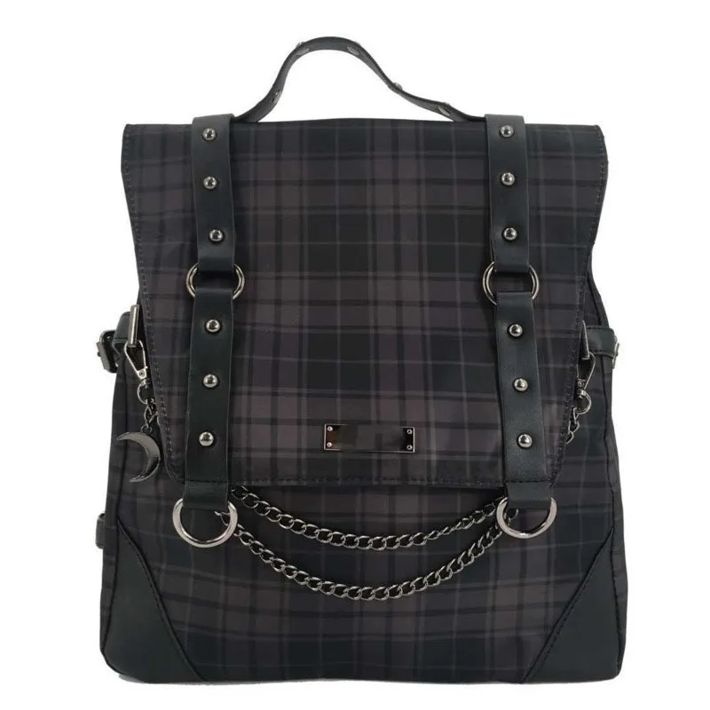 

2021 Plaid Gothic Punk Rock Chain Backpack Women Techwear Goth Gothic Sac A Dos Mochilas School Bags for Teenage Girls Bagpack