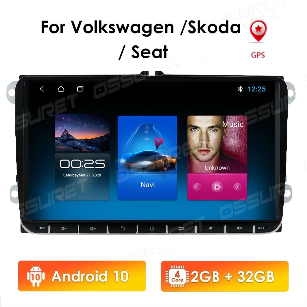Автомагнитола 2DIN Android 9 для Seat Altea Leon Toledo Volkswagen Passat Skoda Series GPS дюймов стерео аудио