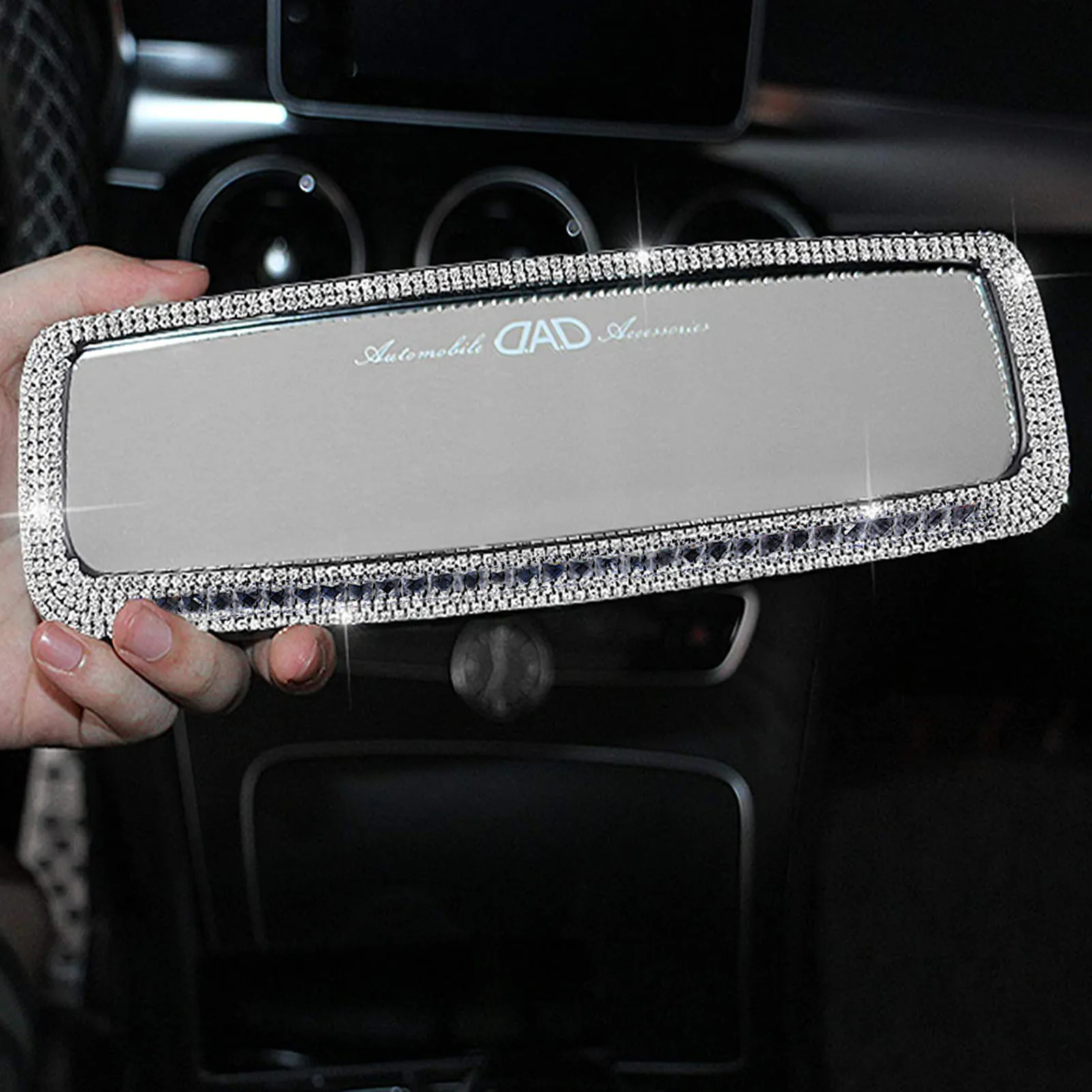 

Rhinestone Car Interior Rearview Mirror Decor Charm Crystal Bling Diamond Ornament Rear View Mirror Cover Women Auto Accessories