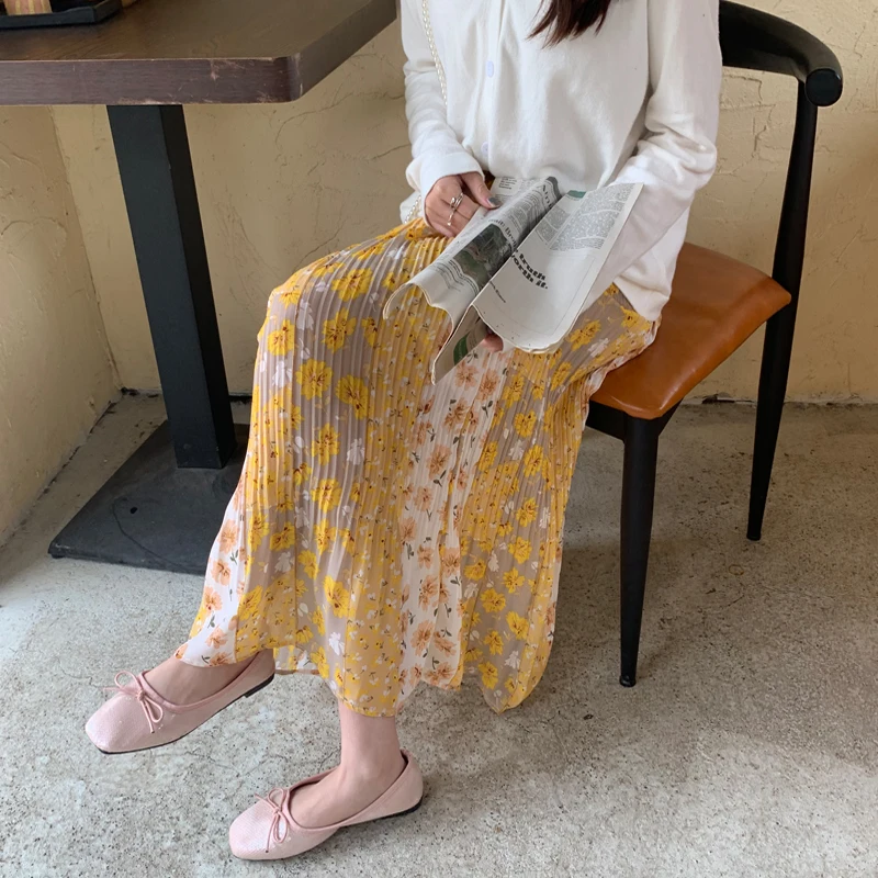 

Summer Female Mid-Length Skirts High Waist A-Line Women's Skirt Floral Print Ladies Girls Skirt Fashion Vacation Beach Skirts