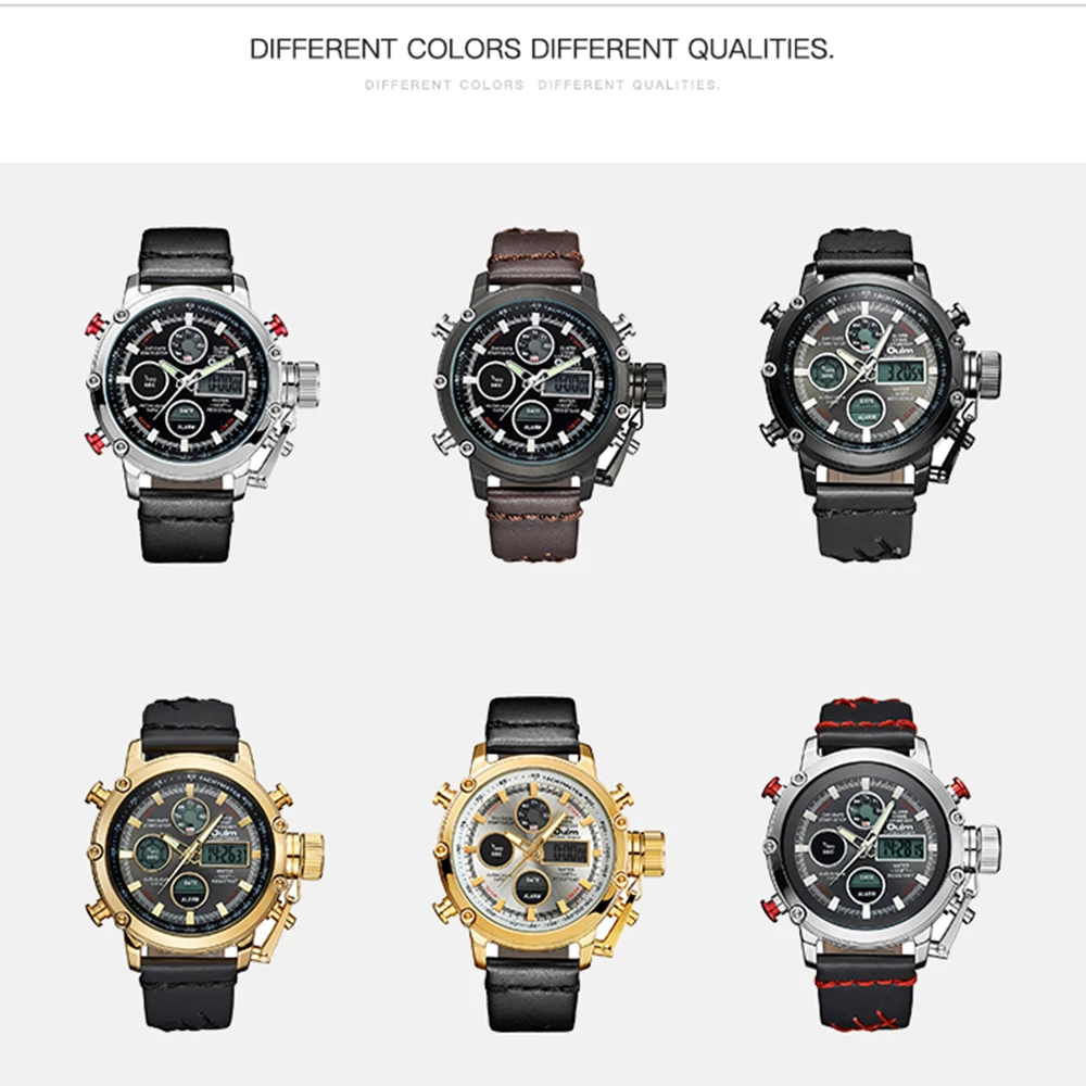 

Oulm Men's Dual Display Quartz Watch Military Wristwatch LED Digital Waterproof Sport Watches Male Clock Relogio Masculino