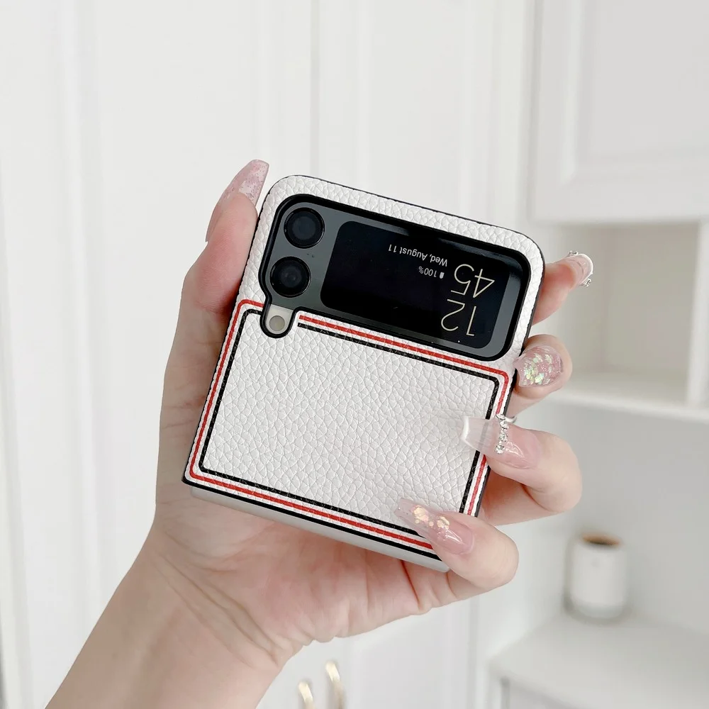 Siamese Leather Case for Samsung Z Flip 3 Cover Luxury PU Full Protector Flip3 Shockproof Shell for Samsung Z Flip 3 Case