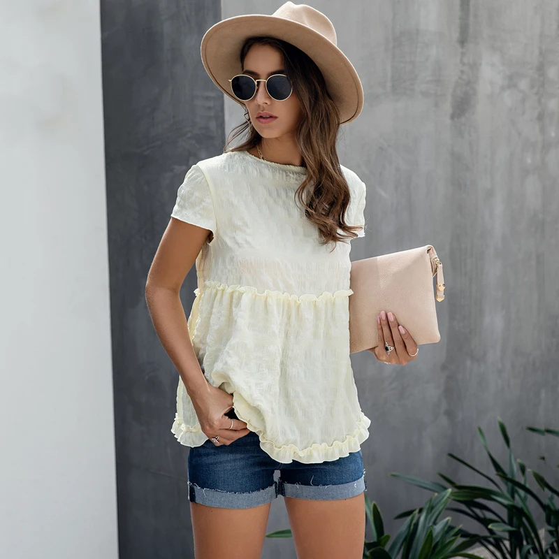 Женская футболка с коротким рукавом Lossky повседневная плиссированная