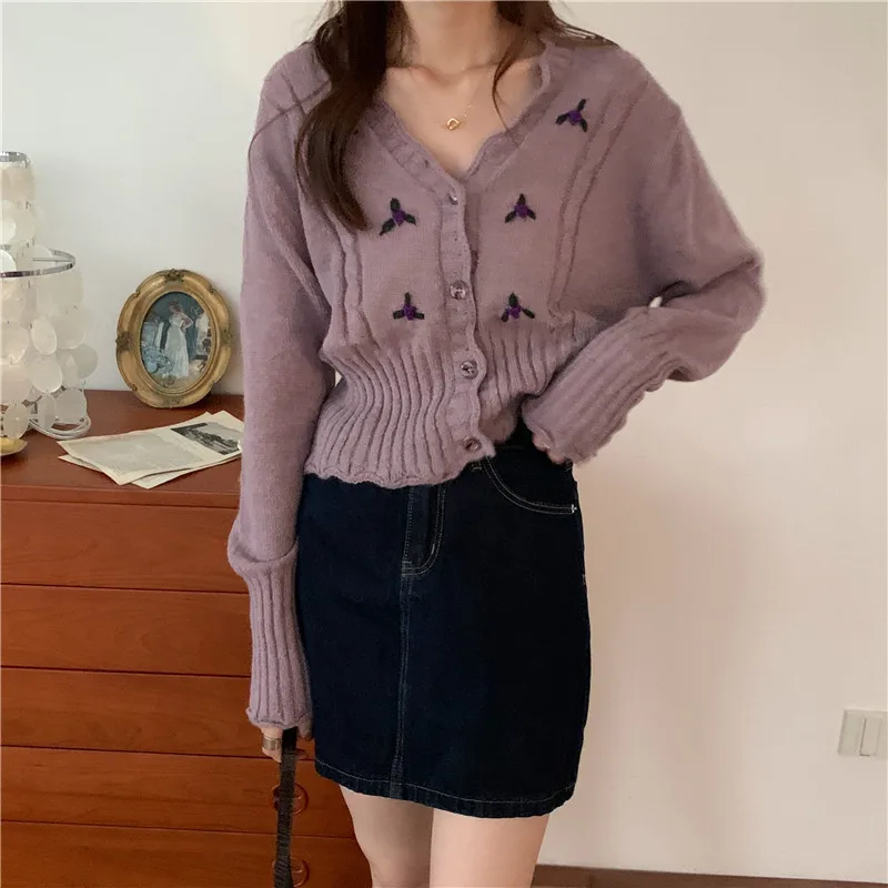 Женский мягкий кардиган с вышивкой Alien Kitty модный универсальный свитер в стиле