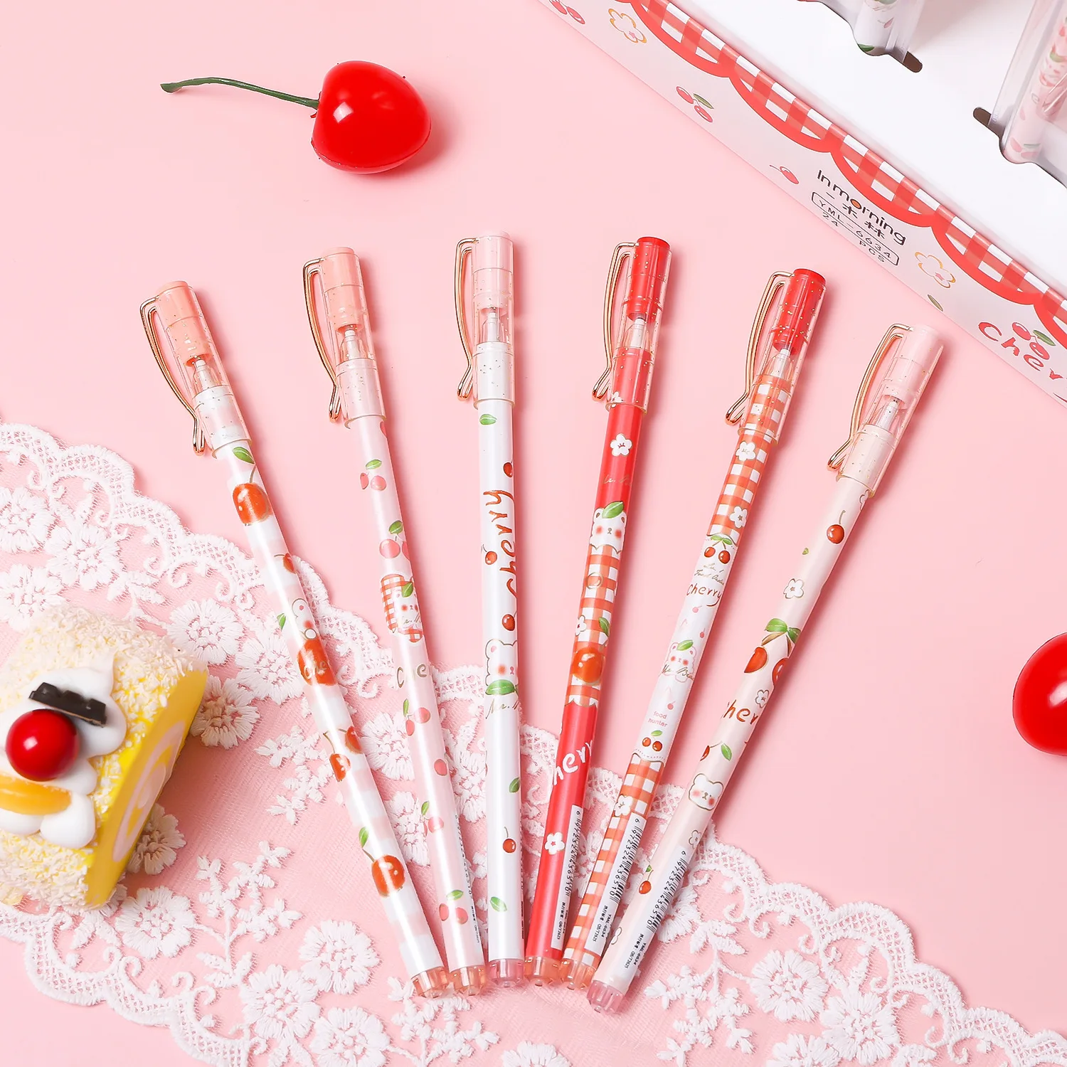 2 шт./пара вишня мишки с черными чернилами гелевая ручка письменные