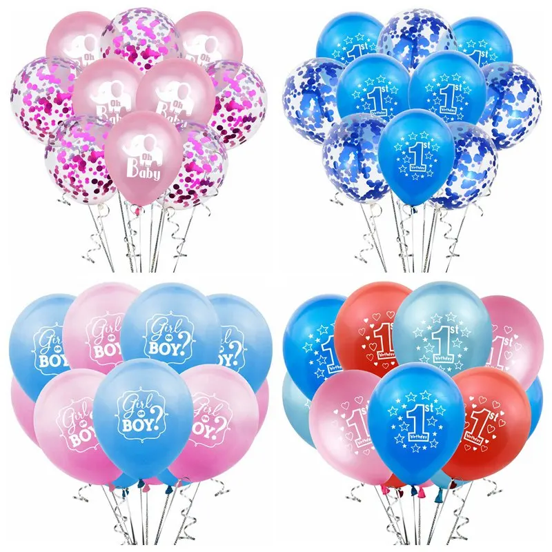 

10pcs 12inch Baby Shower Latex Balloons 1st Birthday party Decorations kids Oh Baby Blue Confetti Ballon Gender Reveal Supplies