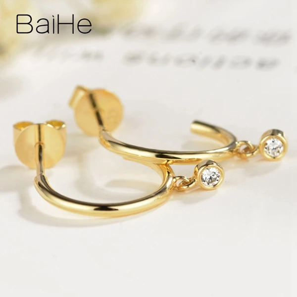 BAIHE Твердые 14 к желтое золото всего 0.06ct H/SI натуральные бриллианты ювелирные изделия Свадебные ювелирные изделия Элегантный Модный подарок серьги-гвоздики