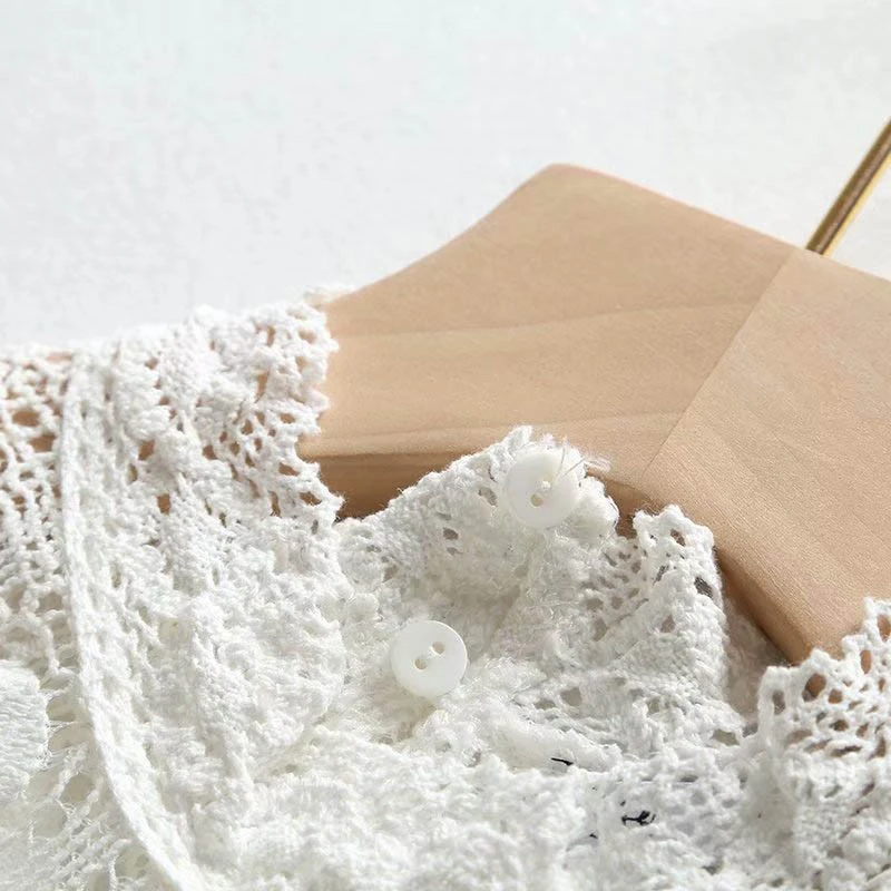 Повседневная Офисная Женская белая блузка кружевной топ без рукавов с круглым