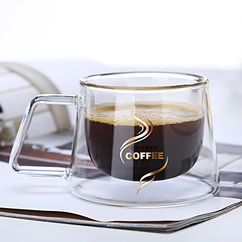 

Double layer transparent glass office cross border water cup gift advertising mark cup