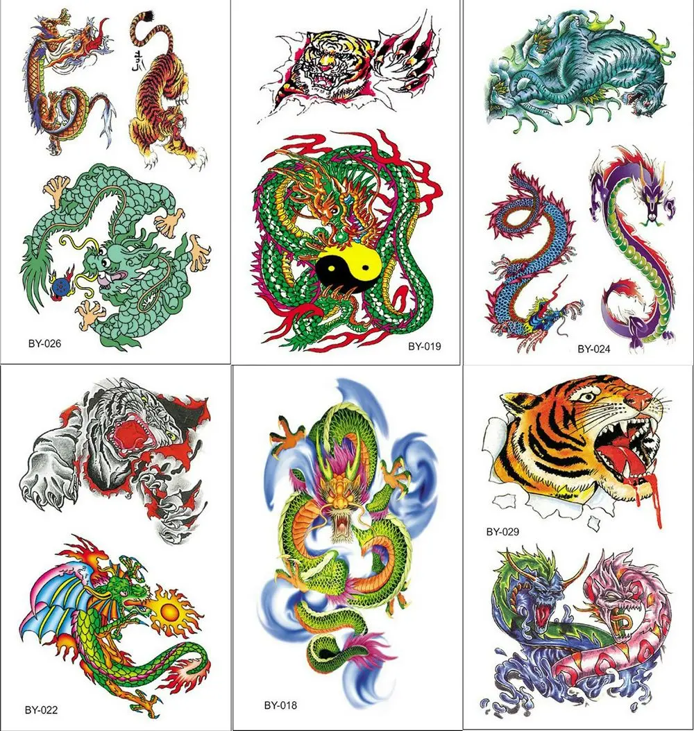 Желтая вспышка с тигром водонепроницаемая Временная тату наклейка цветные