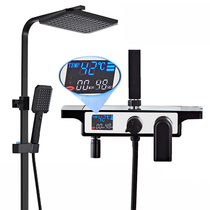 Цифровой черный душевой набор смеситель для горячей и холодной ванны ванной с