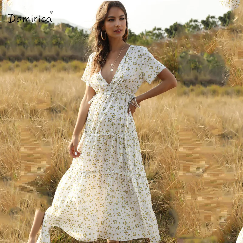 DOMIRICA M-4XL плюс Размеры женские миди платье с v-образной горловиной и цветочным
