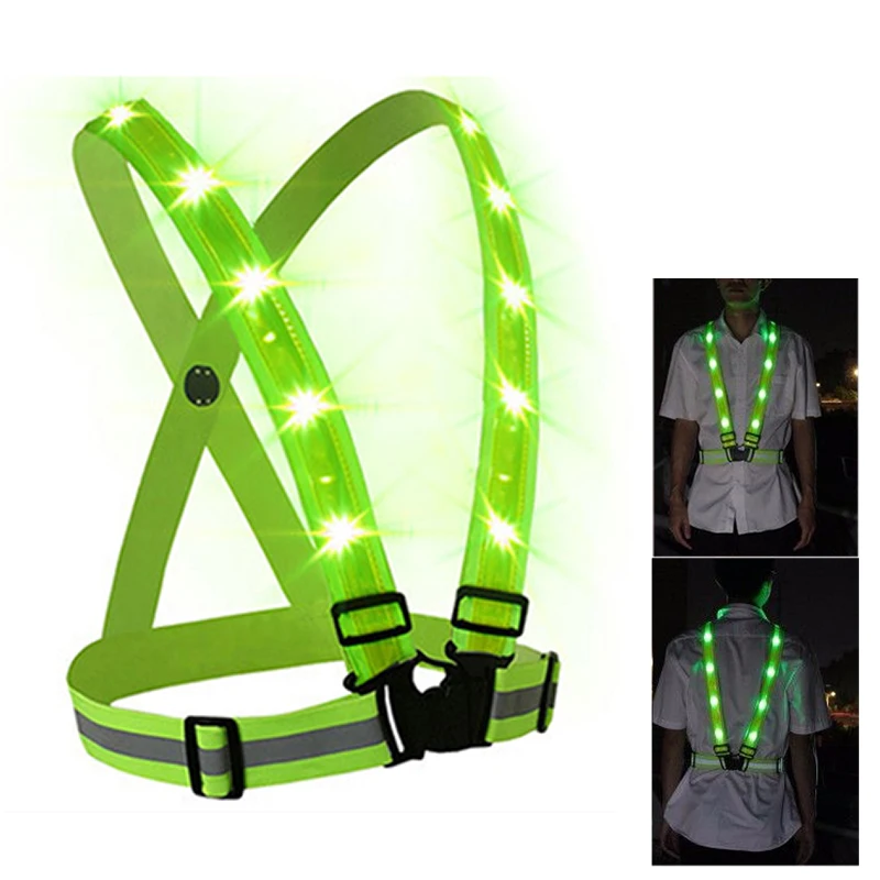 Cycling Outdoor Sports LED Reflective Vest Belt with 3 Light Modes Adjustable Safety Vest for Night Running Cycling images - 1