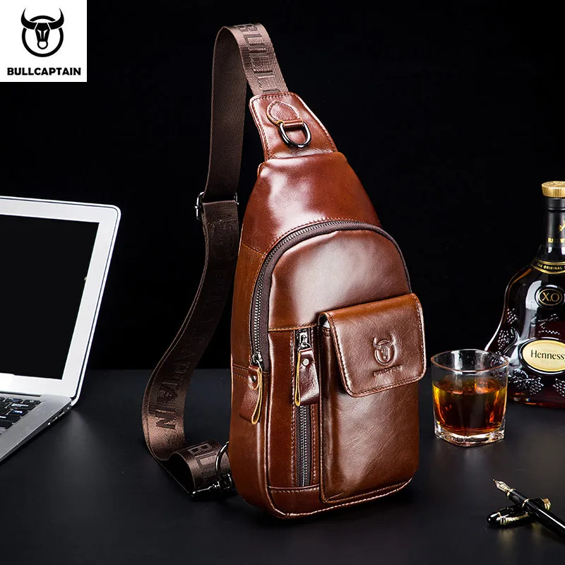 comprar Bullcaptain Bolsa Mensageiro De Couro Genuíno Masculino Casual Mochila De Peito Música Multifuncional Bolsa De Viagem