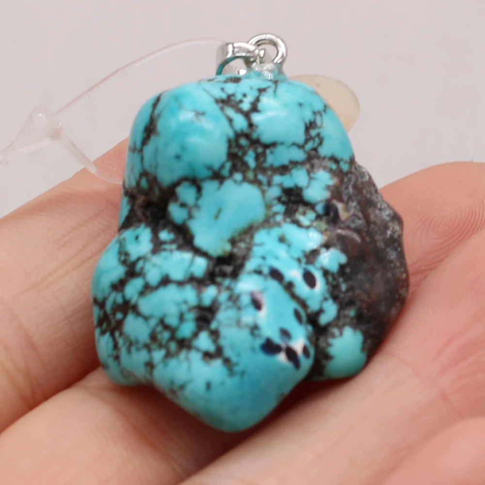 

Natural Stone Gem Blue Turquoise Retro Pendant Handmade Crafts DIY Charm Necklace Jewelry Accessories Exquisite Gift Making