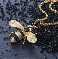 fashion personality iced out cubic zircon animal bee hip hop pendant necklace for men women jewelry gifts