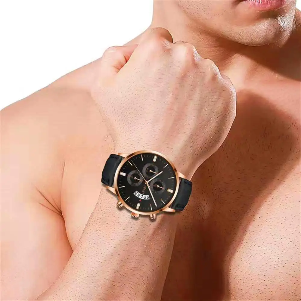Relogio Masculino, аналоговые часы с датой, мужские модные спортивные часы из нержавеющей стали, чехол с кожаным ремешком, кварцевые деловые наручные часы для мужчин
