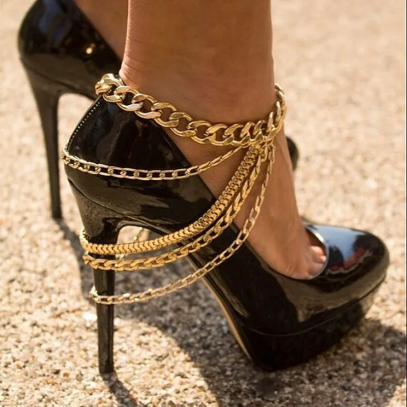 

Punk Exaggerated Personality Multi-layer Chain Tassel Shoe Chain Alloy High Heel Chain Boot Chain Gold Pendant Chain Anklets