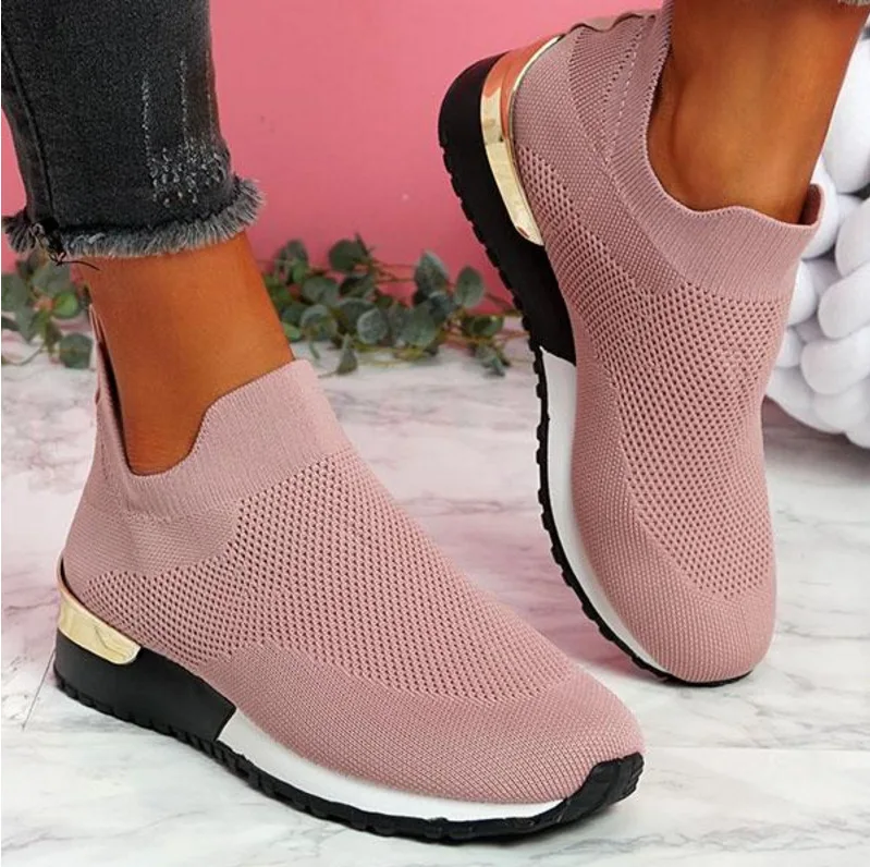 

Women Shoes Women Vulcanized Shoes Ladies Solid Color Fly Weaving Breathable Mesh Slip-On Sneakers for Female Casual Sport Shoes