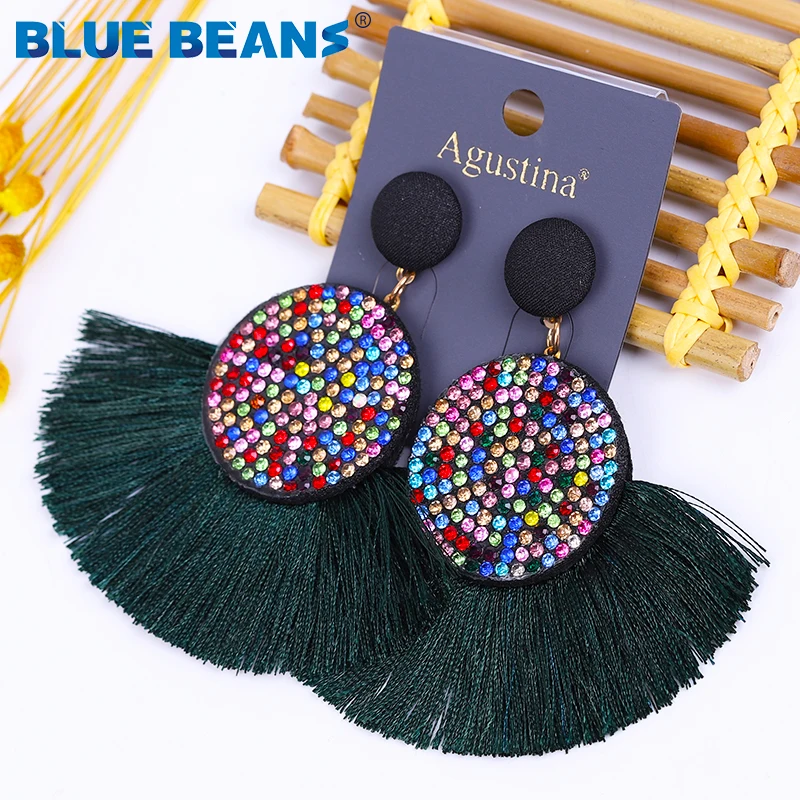 Женские крупные серьги ручной работы геометрические с бахромой желтые красные