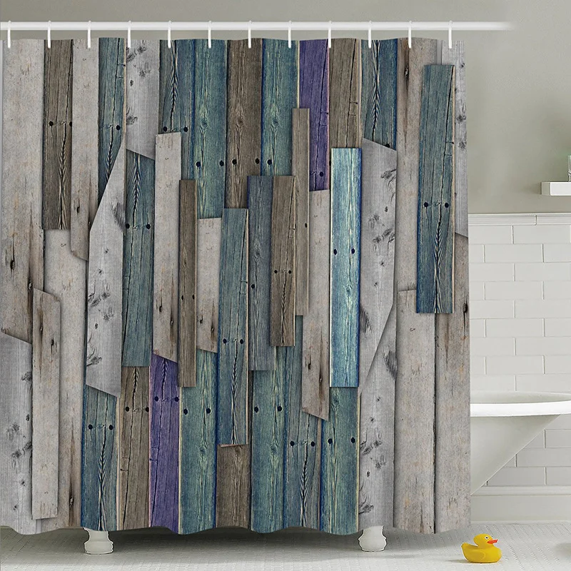 

Old Board Wood Grain Waterproof Shower Curtain Mildew Proof Bathroom Curtain Toilet Home Watertight Bath Curtain Farmhouse Decor