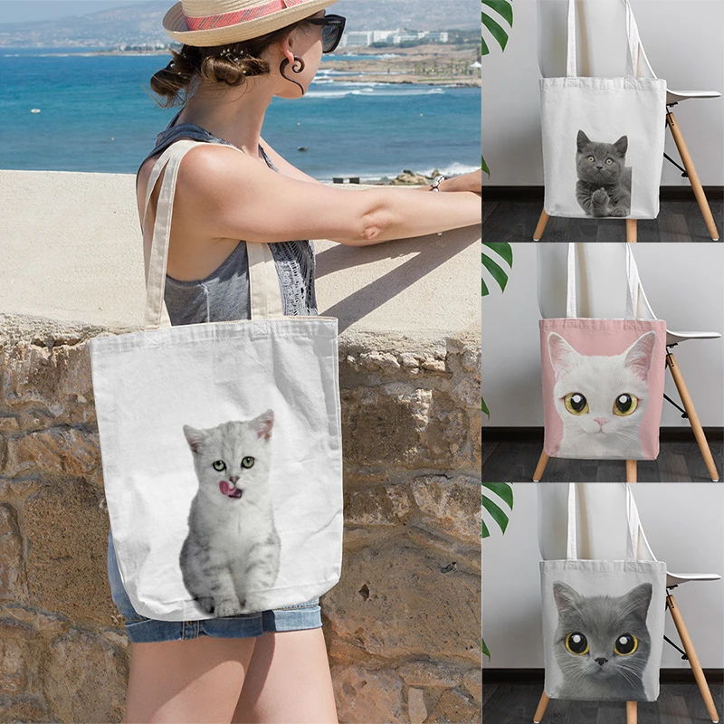 Холщовая Сумка с животными милая дамская сумочка кошкой Корейская простая