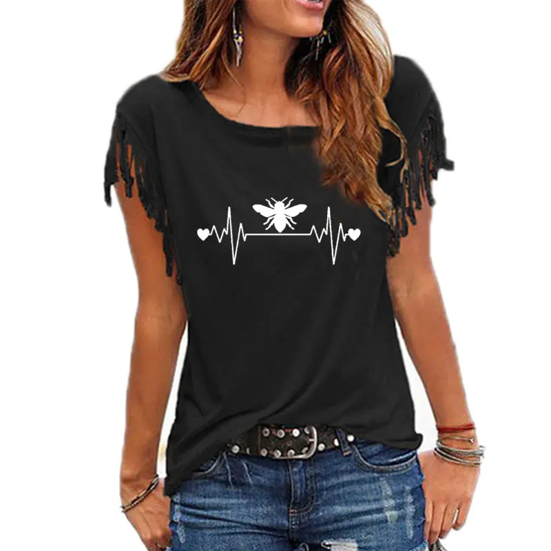 

Новинка лета 2019, женская футболка с рисунком пчелиной живой сердцебиения