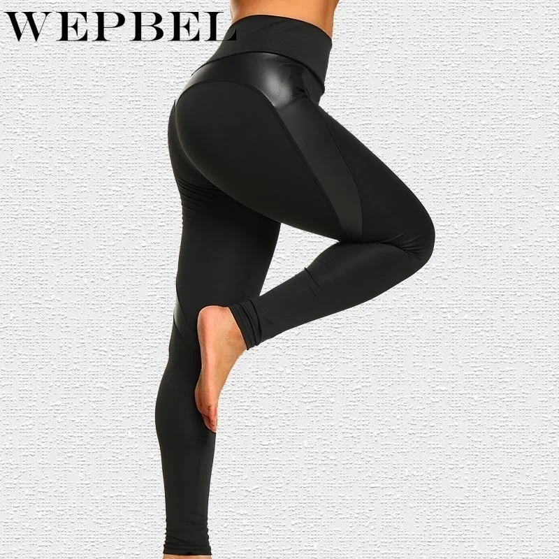 

WEPBEL Women Leggings High Waist Fittness Pants Leather Heart Shaped High Stretchy Yoga Running Pants