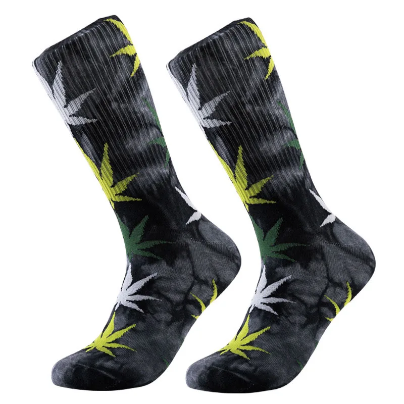 

Tie-dyed Maple Leaf Socks Long Fashion Weed Socks Men Skateboard Hiphop Socks Meias Women Couple Socks 1 Pairs