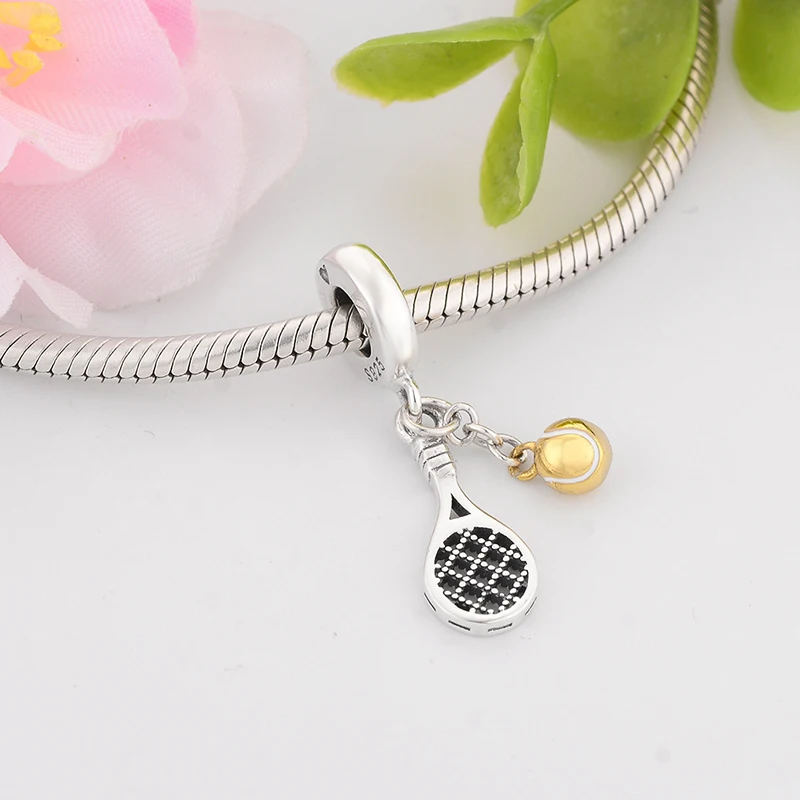 

Fits Original European Necklace Bracelets DIY Jewelry Making New 925 Sterling Silver Tennis Racket Ball Pendant Charms Beads