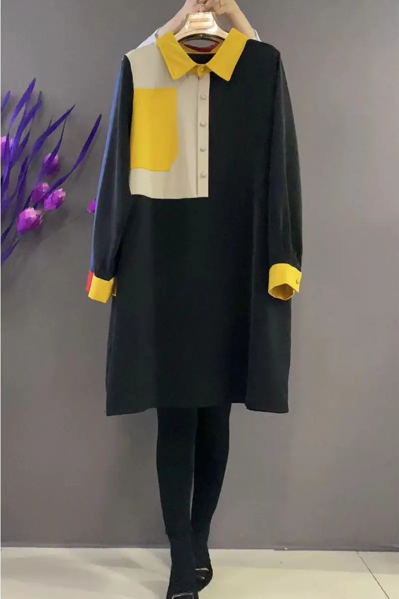 

6XL женская одежда весна-осень платье 2022 Новинка кукольный воротник строчка цветной с длинным рукавом свободное женское платье с узором aq002