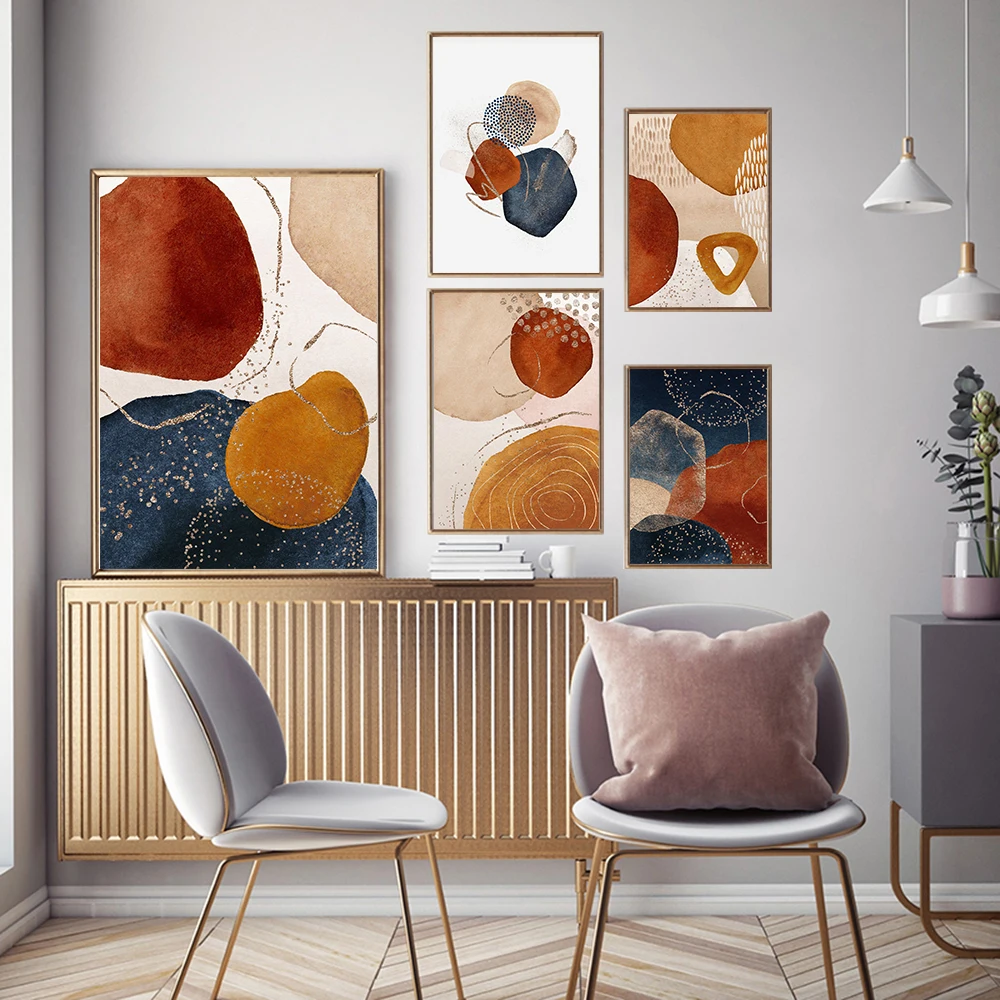 

Minimalist Abstraction Boho Golden Fluid Canvas Painting Wall Art Nordic Posters and Prints Wall Pictures for Living Room Decor