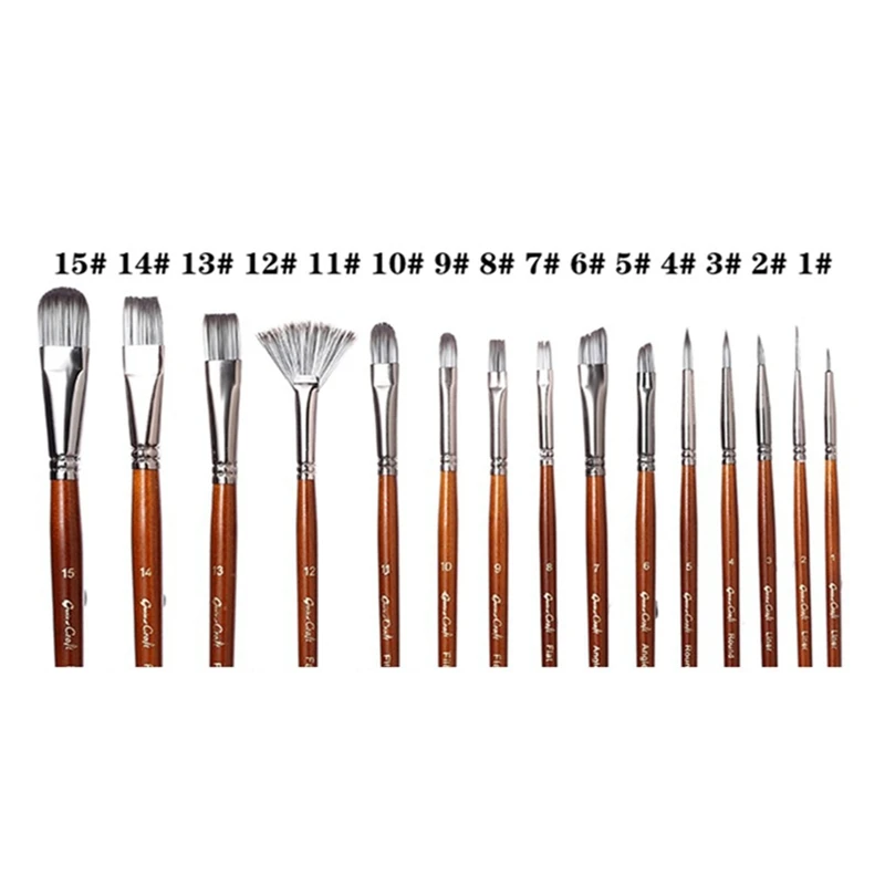

15 acrylic watercolor brushes of different sizes