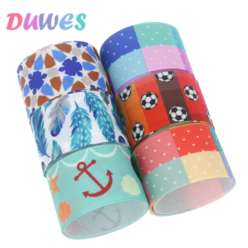 

DUWES 1.5'' 50yards anchor dot football feather Printed Grosgrain Ribbon Accessory Hairbow Headwear Decoration DIY 38mm D1233