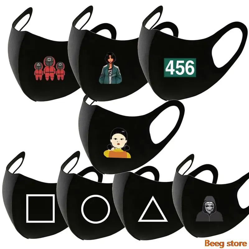 

squid game cosplay mask costume accessories 067 456 boss girl anime red hoddie soilder triangle square circle symbol face mask